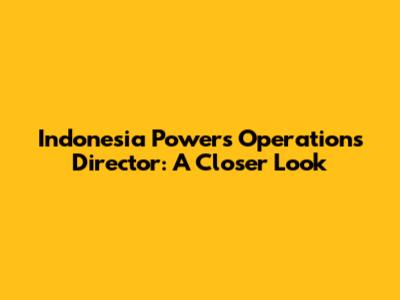 Indonesia Power's Operations Director: A Closer Look